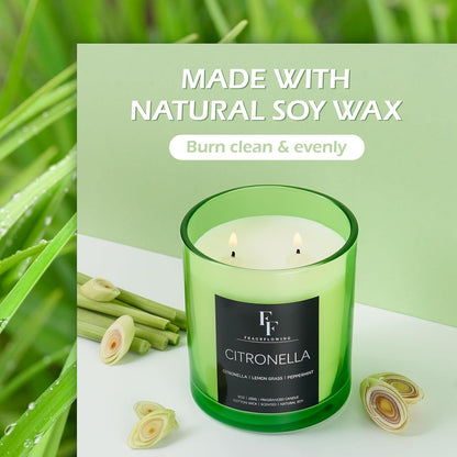 Citronella Candles Outdoor, 2-Wick Outdoor Indoor Scented Candle, Jar Candles for Home Scented, Long Lasting Natural Soy Candle, Summer Scents of Citronella/Lemon Grass/Peppermint, 9 oz