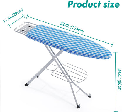 Ironing Board, Heat Resistant Cover Iron Board with Steam Rest, Non-Slip Foldable Ironing Stand. Heavy Sturdy Metal Frame Legs Iron Stand(13 * 34 * 53 Inches) (Blue White)
