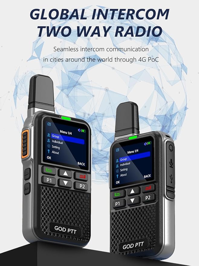 Global Rapid Walkie Talkies【Lifetime Free】, Unlimited Range 4G LTE PoC (Push-to-Talk Over Cellular) Radios, Nationwide PTT Two Way Radios, Long Distance for Family, Logistics, Company with SIM Card