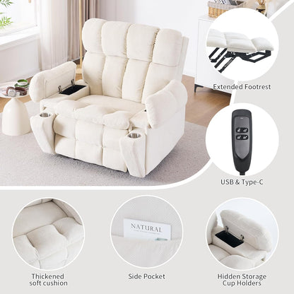 Dual Motor Power Lift Recliner Chair for Elderly,Electric Lift Chair with Adjustable Headrest, Heat and Massage,Lay Flat Recliner with Storage, Cup Holders,USB Ports,Type C,Zero Gravity, Beige