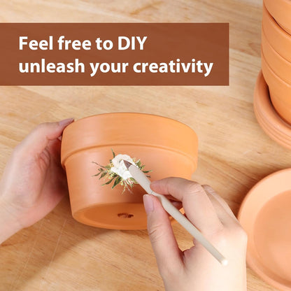 INGOFIN 5 Inch Terracotta Shallow Pots Set with Saucer - Ceramic Clay Pots with Drainage Hole, Terra Cotta for Plants for Indoor Outdoor Plants, Set of 6