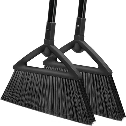 2PCS Heavy Duty Angle Broom, Long Pole Brooms for Indoor, Outdoor Sweeping, Kitchen to Courtyard, Black