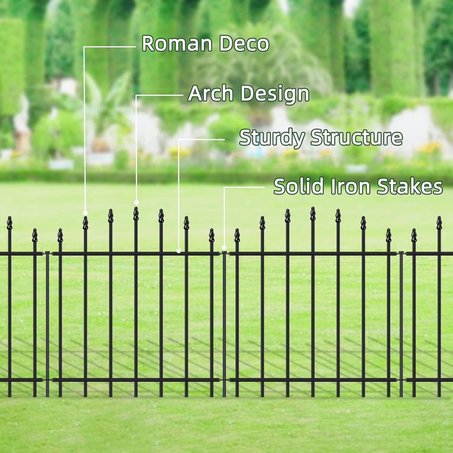 Metal Garden Fence 26 in H x 12 ft L, 6 Panels + 7 Stakes Border Dog Fence Panels Animal Barrier, No Dig Garden Fencing for Yard Patio Flower Bed Lawn Outdoor, Arch Black