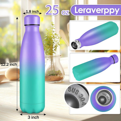 25oz Cola-Bottle Shaped Stainless Steel Leak-proof Water Bottle,Double Wall Vacuum Insulated Metal,Travel Mug For Sports Indoors & Outdoors,BPA-Free Kids Flasks,Purple Green(2 Pack)