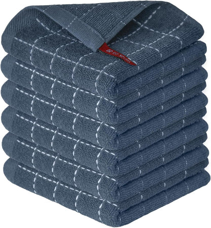 Artoid Mode Checkered Designed Cotton Grey Terry Kitchen Dish Cloths, 12x12 Inch Soft Absorbent Quick Drying Cleaning Kitchen Rags Set of 6