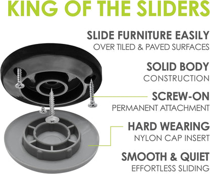 Gorilla Outdoor 2 Inch Furniture Sliders/Screw on Nylon Glide Floor Protectors (Set of 4 Glides) for Carpet and Hard Surface Sliding on Outdoor & Indoor Floors