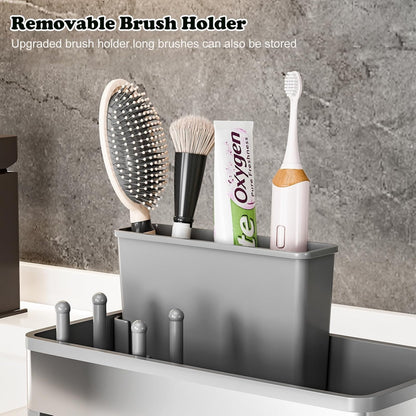 Sponge Holder for Kitchen Sink,Sink Caddy Organizer with Removable Brush Holder,Kitchen Countertop Soap Dispenser Storage with Detachable Towel Rack, Grey