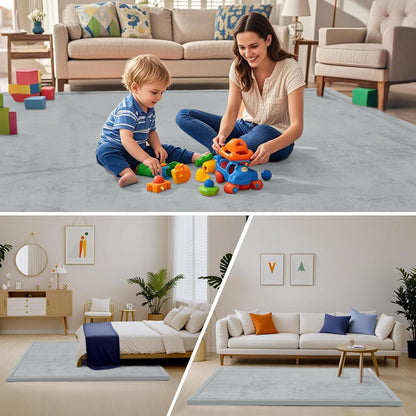 ACOMOPACK Baby Play Mat for Floor,1.3" Thick Memory Foam Area Rug for Living Room,Soft Velvet Crawling with Non-Slip Bottom for Kid,Toddler,39"×59" Tummy Time Nursery Rugs,Yoga（Light Grey）