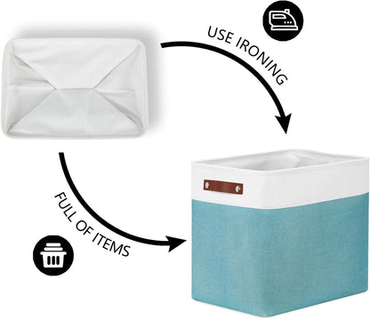 DULLEMELO Extra Large Storage Baskets, Fabric Storage Bins for Organizing Shelves Nursery Toys Books, Closet Baskets and Bins with Handles, White&Teal, 2-Pack