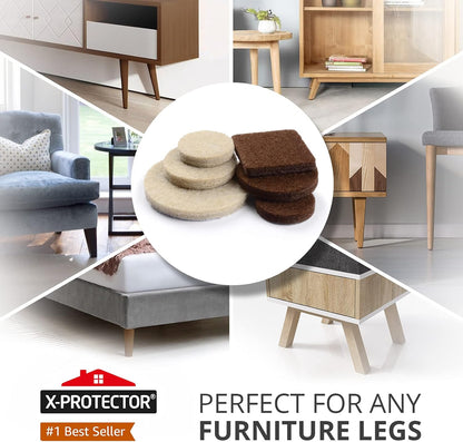 Felt Furniture Pads X-PROTECTOR 133 PCS Premium Furniture Pads - Felt Pads Furniture Feet Best Wood Floor Protectors - Protect Your Hardwood & Laminate Flooring! Brown and Beige