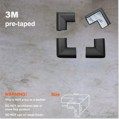 Roving Cove HeftyFit Corner Protector for Baby (8 Large Corners), Heavy-Duty Soft Rubber Foam Furniture Corner Bumper Guards, 3M Adhesive Pre-Taped, Onyx Black