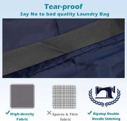 Heavy Duty Laundry Bag 2 Pack XL Nylon Laundry Bags with Straps, Washable Large Dirty Clothes Organizer with Drawstring Closure, Travel Washing Bag Fit a Laundry Hamper or Basket