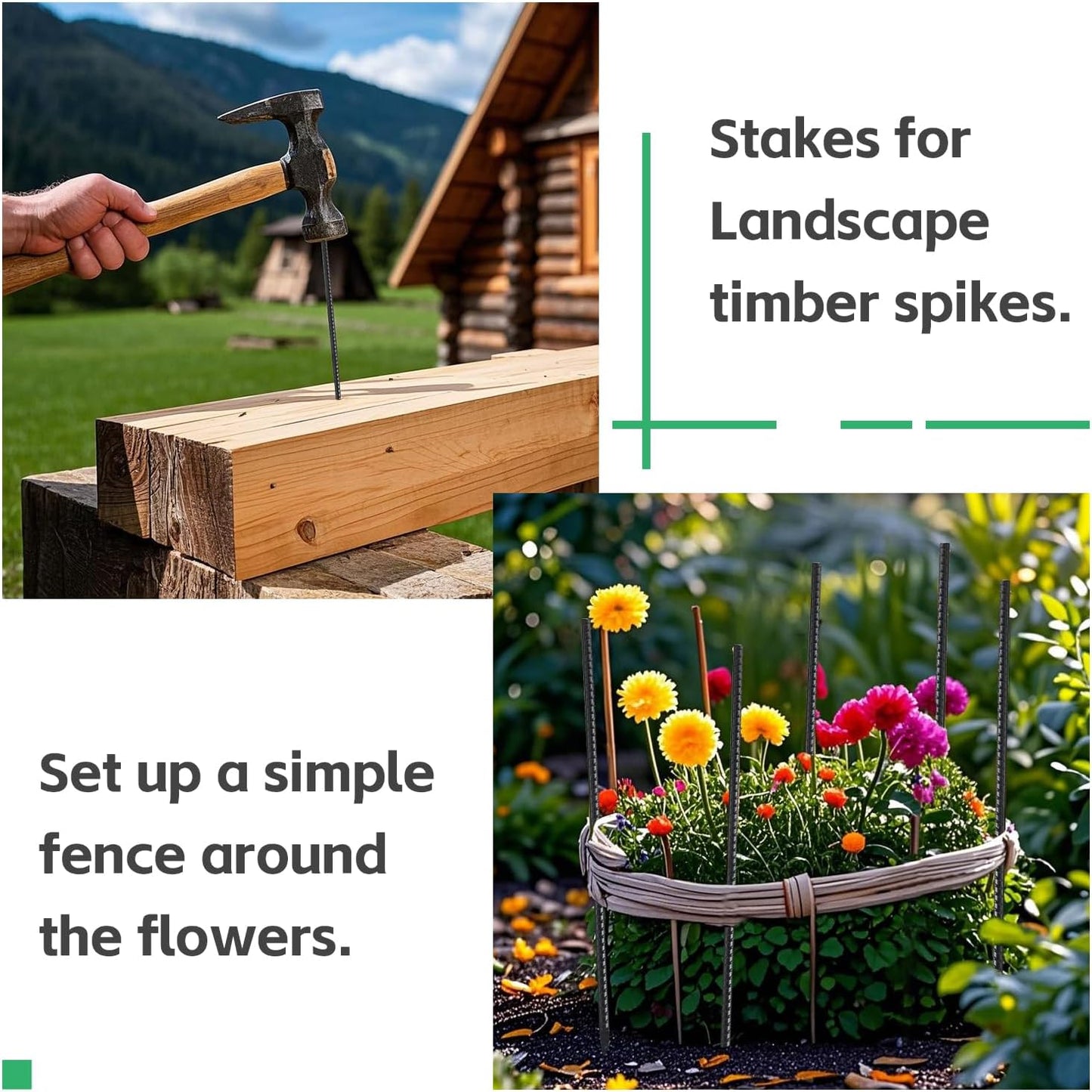 Rebar Stakes 16 Inch, 10 Pack Ground Stakes Heavy Duty with Chisel Point, Straight Metal Stakes for Concrete Form, Landscaping, Camping Tent or Timber, Black