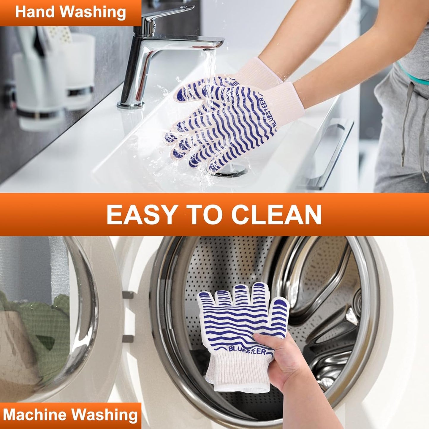 Oven Gloves 932°F Heat Resistant Oven Mitts with Fingers, Heat Proof BBQ Grill Gloves Silicone Grip Fireproof Gloves for Kitchen Cooking Grilling Baking