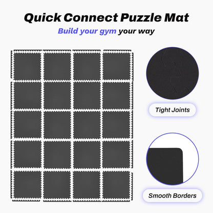 AIRHOP 0.56in Thick 96 Sq Ft Exercise Equipment Mats, 24 Tiles Upgraded Rubber Top with High Density EVA Foam, Large Interlocking Puzzle Gym Flooring for Home Gym, Heavy Weight Workout,Black