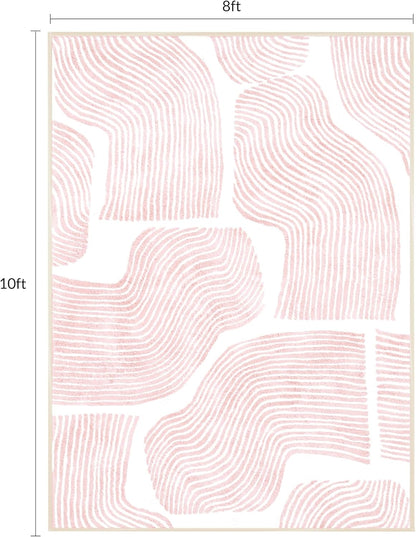 Ultra Soft Area Rug 8x10, Non Slip, Stain Resistant Living Room Rug, Washable Area Rugs for Living Room, Rugs for Bedroom, Modern Abstract Style (Pink, 8x10)