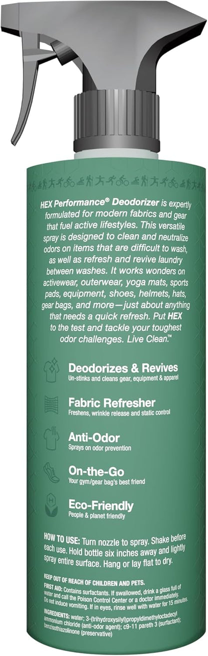 HEX Performance Deodorizing Spray, Fragrance Free, 22oz - Awesome for Shoes, Gear, Activewear & Fabrics, Yoga Mats & Gym Equipment, Carpet, Pets, Odor Eliminator & Fabric Refresher Spray