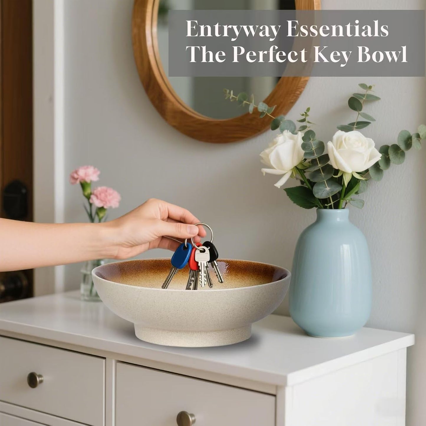 10" Decorative Bowl,Ceramic Fruit Bowl for Kitchen Counter,Coffee Table, Dining Room,Table Centerpiece Bowel,Entryway Key Holder & Jewelry Organizer(Wheat Gold)