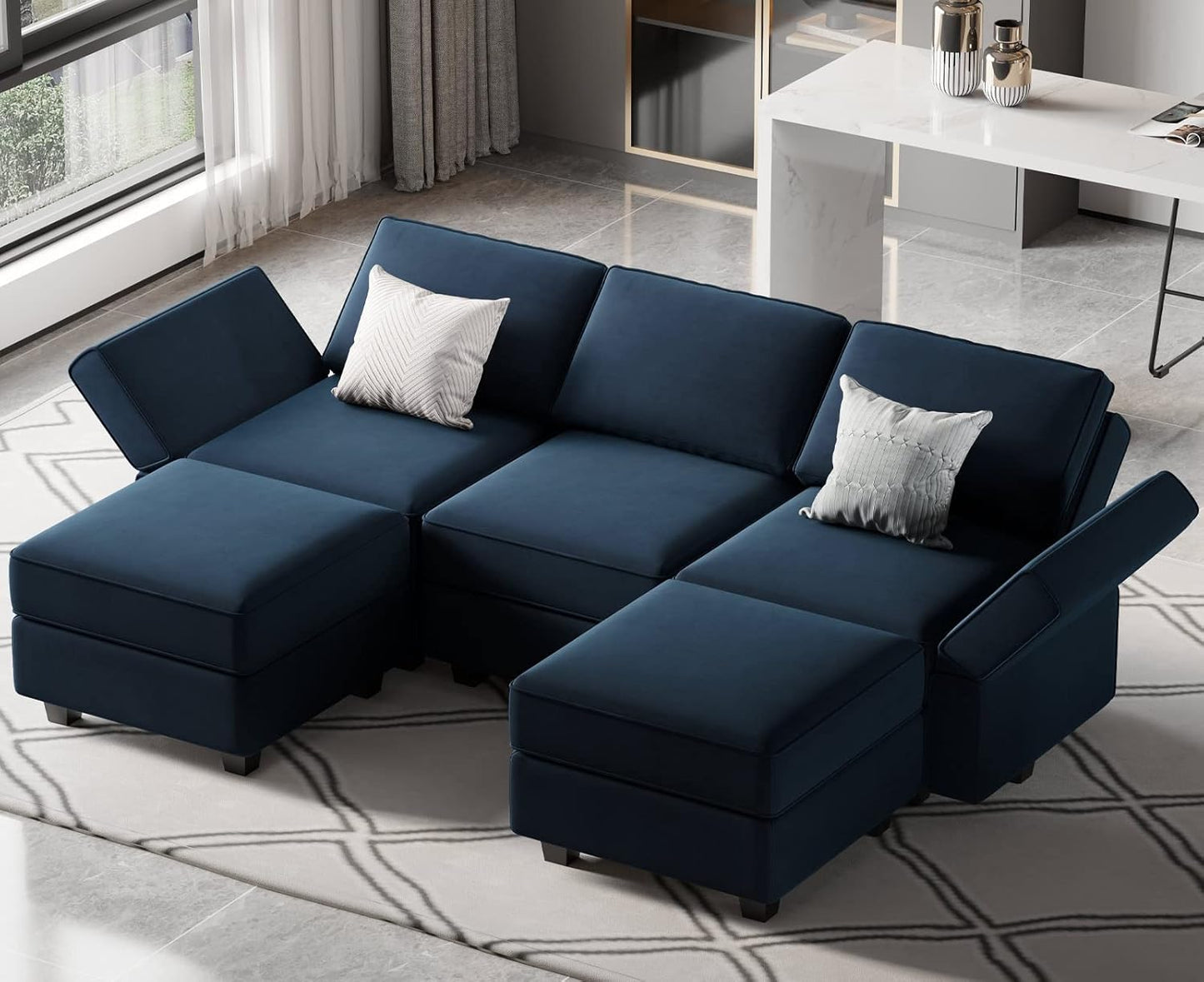 Belffin Modular Sectional Sofa with Double Chaise Velvet U Shaped Sofa Reversible Sectional Couch with Storage Blue