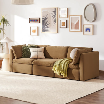 mopio Oversized Modular Sectional Sofa with Fully Removable Covers and Storage, Convertible U, L-Shaped and Sleeper Sectional, Modern Couches with Ottoman Chaise (Hazelnut Velvet, 3 Seater)
