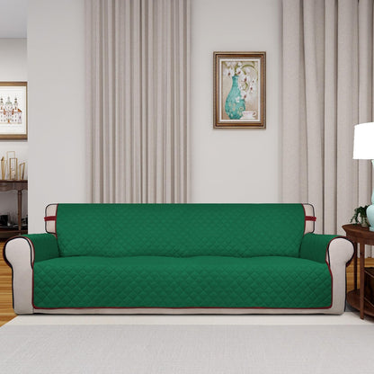 PureFit Reversible Quilted Sofa Cover, Water Resistant Slipcover Furniture Protector, Washable Couch Cover with Non Slip and Elastic Straps for Kids, Dogs, Pets (XX Large, Green/Red)