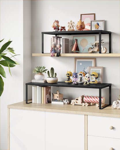 SONGMICS Spice Rack, Expandable Kitchen Countertop Shelf, Small Cupboard Organizer, Metal, Space-Saving Tabletop Shelf, Matte Black UKCS007B01