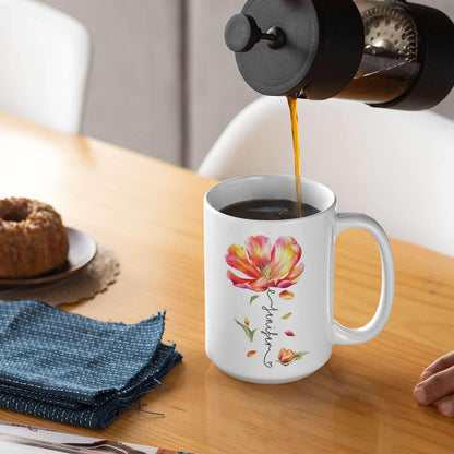 Personalized Flower Blossom Decorative Mug, Custom Name On Flower Coffee Cup, Novelty Floral Accent Mug 11oz 15oz, Customized Flower Lover Ceramic Cup, Gift For Friend Coworker