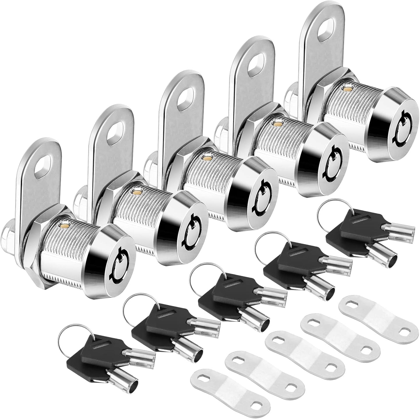 PTEROMY 5 Pack Cabinet Lock with Keys, 5/8'' Heavy Duty Tubular Cam Lock for RV Compartment Storage Locks, Full Set of RV Cam Locks (Chrome, 5/8'', 5 Pack)