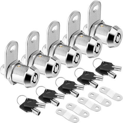 PTEROMY 5 Pack Cabinet Lock with Keys, 5/8'' Heavy Duty Tubular Cam Lock for RV Compartment Storage Locks, Full Set of RV Cam Locks (Chrome, 5/8'', 5 Pack)