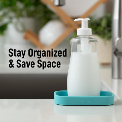 Zulay Kitchen Small Silicone Sponge Holder (4.9x3.3”) – Space-Saving Sink Organizer Tray for Sponge, Soap, Brush & More – Compact Non-Slip Dish for Kitchen & Bathroom (Aqua Sky)