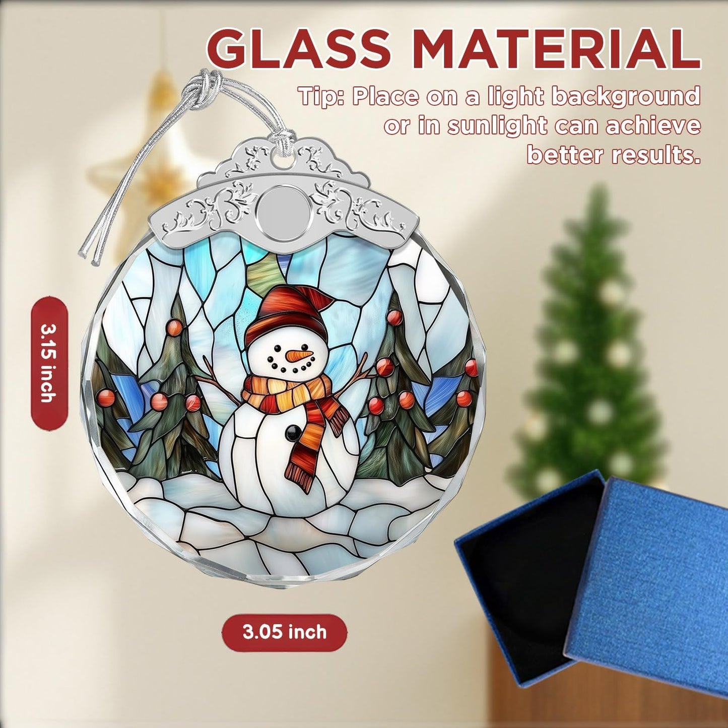 Stained Glass Ornament - Snowman Christmas Ornaments - Xmas Decor - Ornaments for Christmas Tree - Holiday Presents - Gift Exchange Ideas - Car Hanging Decoration - Wine Bottle Decor