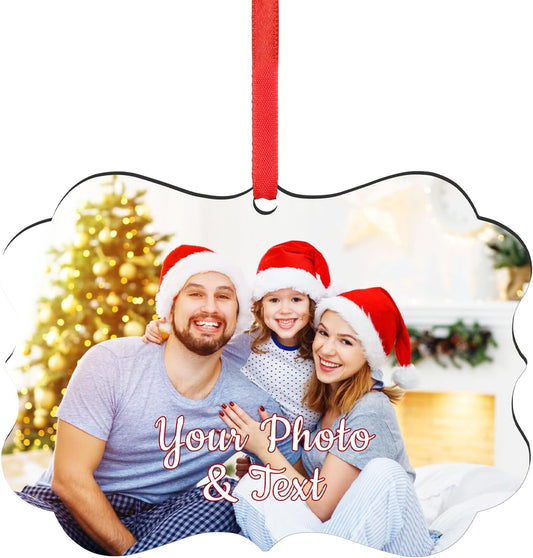 Personalized Christmas Ornaments 2025 Wood Custom Picture Text Hanging Ornament Customized Christmas Tree Decorations Keepsake Gift for Family Couples Xmas Tree Home Decor