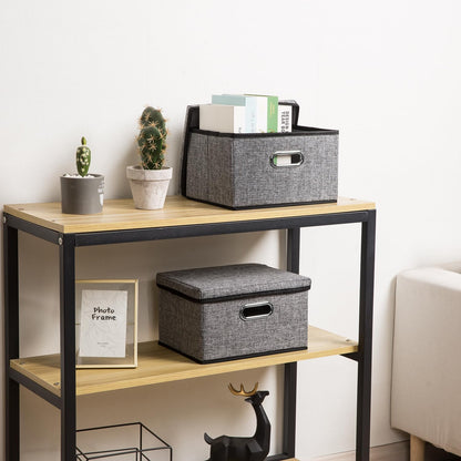 PRANDOM Storage Bins with Lids [3-Pack] Linen Fabric Foldable Storage Boxes Organizer Containers Baskets Cube with Cover for Home Bedroom Closet Office Nursery Grey（11.4X8.6X6.7