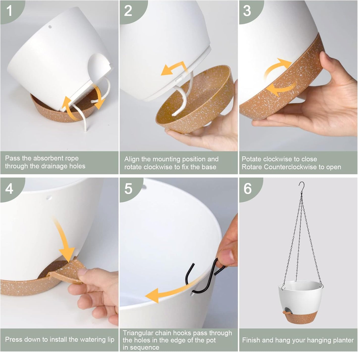 Hanging Planters for Indoor Outdoor Plants, 2 Pack Self Watering Hanging Pot with Drainage Holes & Removable Tray (White, 10'')