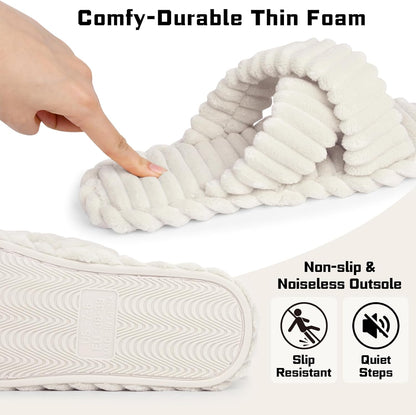 ZOORON Women's Cozy Slippers Crossbands & Durable Foam - Soft Plush Lined Non-Slip Indoor Outdoor Open Toe Shoes Trendy Gift