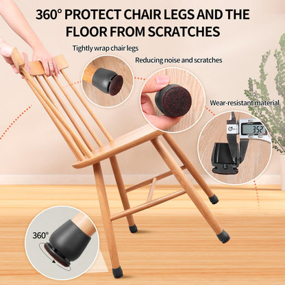 Ezprotekt 24 Pcs Round Silicone Chair Leg Floor Protectors for Wood Floors, Felt Furniture Pads Caps, Bar Stool Leg Floor Protectors Covers for Dining Table Chair (L Fit 1.1"-1.3", Black)