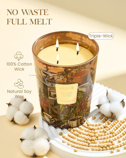 M&SENSE Roasted Coffee Scented Candle, 3 Wick Soy Natural Wax Candles, 35oz 150H Long Lasting, Stress Relief Home Fragrance Housewarming Gifts
