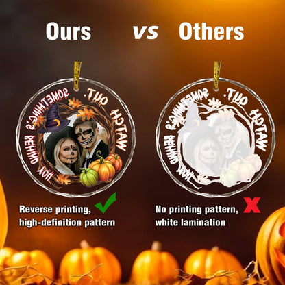 Custom Crystal Ornament, Personalized Halloween Couples/Family Photo Ornament, Halloween Spooky Glass Hanging Decor, Spooky Pendent, Ghost and Pumpkin Hanging Gifts