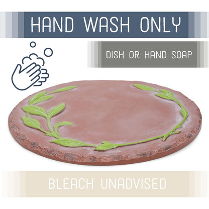 NAT & Jules Floral Laurel Wreath Leaves Pattern Dimensional Indoor Outdoor 12 inch Round Cast Resin Decorative Garden Stepping Stone, Patio, Walkway Sculpture Yard Art, Green