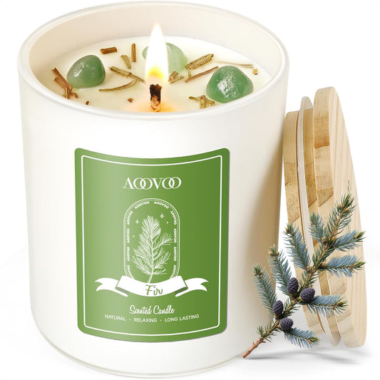 AOOVOO Fir Scented Candles for Women - Aromatherapy Candle with Crystals Inside, 10oz Soy Candles for Home Scented, Birthday Gifts Candle for Women Mom