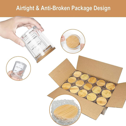 CONNOO 15 Pack 7 OZ Clear Candle Jars with Bamboo Lids, Thick Glass Empty Jars for Making Candles - Dishwasher Safe, in Bulk.
