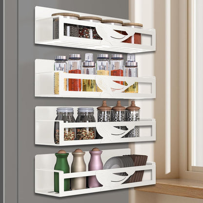 Magnetic Spice Rack for Refrigerator, 4-Pack Metal Seasoning Organizer for Kitchen Storage Organization, Space Saving Magnetic Shelf for Fridge, Pantry, Laundry Room, White