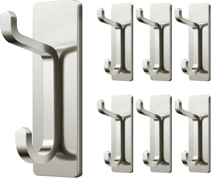 pickpiff Wall Hooks for Coat and Towel: 13LB Adhesive Door Hanger Stick on, Brushed Nickel 6 Pack