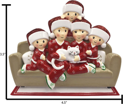 3D Matching Pajama Family of 5 with Cat Ornament 2025 Personalized Family Christmas Ornaments 2025 | Pet Lovers Personalized Tree Ornaments Customizable Gifts of Cat Lovers of Five with Pet Ornament