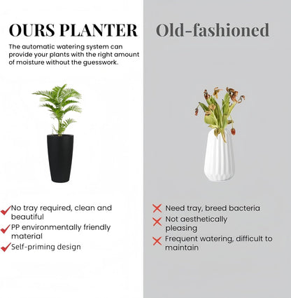 2Pack 22" High Modern Plant Pots Planter-Self-Watering Indoor/Outdoor Planting with Drain Holes, Water Level Monitor, Inner Bucket for Front Porch Patio, Black Rattan Conical