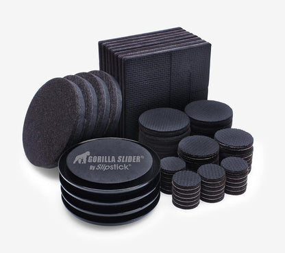 Slipstick GorillaPads Non-Slip Furniture Pads & Furniture Sliders Variety Pack (68 Pieces) Protects a Wide Range of Furniture & Floors, Whole House Furniture Gripper Slider Floor Protector Kit Black