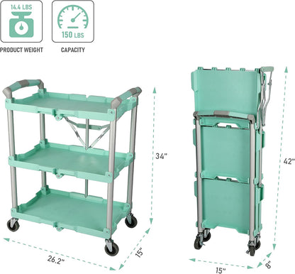 Olympia Tools 89-349 Pack-N-Roll Folding Collapsible Service Cart, 150LB Capacity, Teal