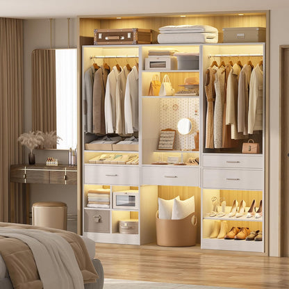 Unikito 75” Modular Closet System, Freestanding Closet Organizer with Hanging Rods and Drawers, Adjustable Clothes Garment Rack with Shoe Rack, Sturdy Walk in Closet Set for Bedroom, Mudroom, White