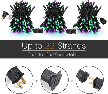 Brizled Purple & Green Halloween Lights, 33ft 100 LED Halloween String Lights 5mm Wide Angle String Lights, 120V UL Certified Connectable Halloween Lights Outdoor for Party Halloween Decor, Black Wire