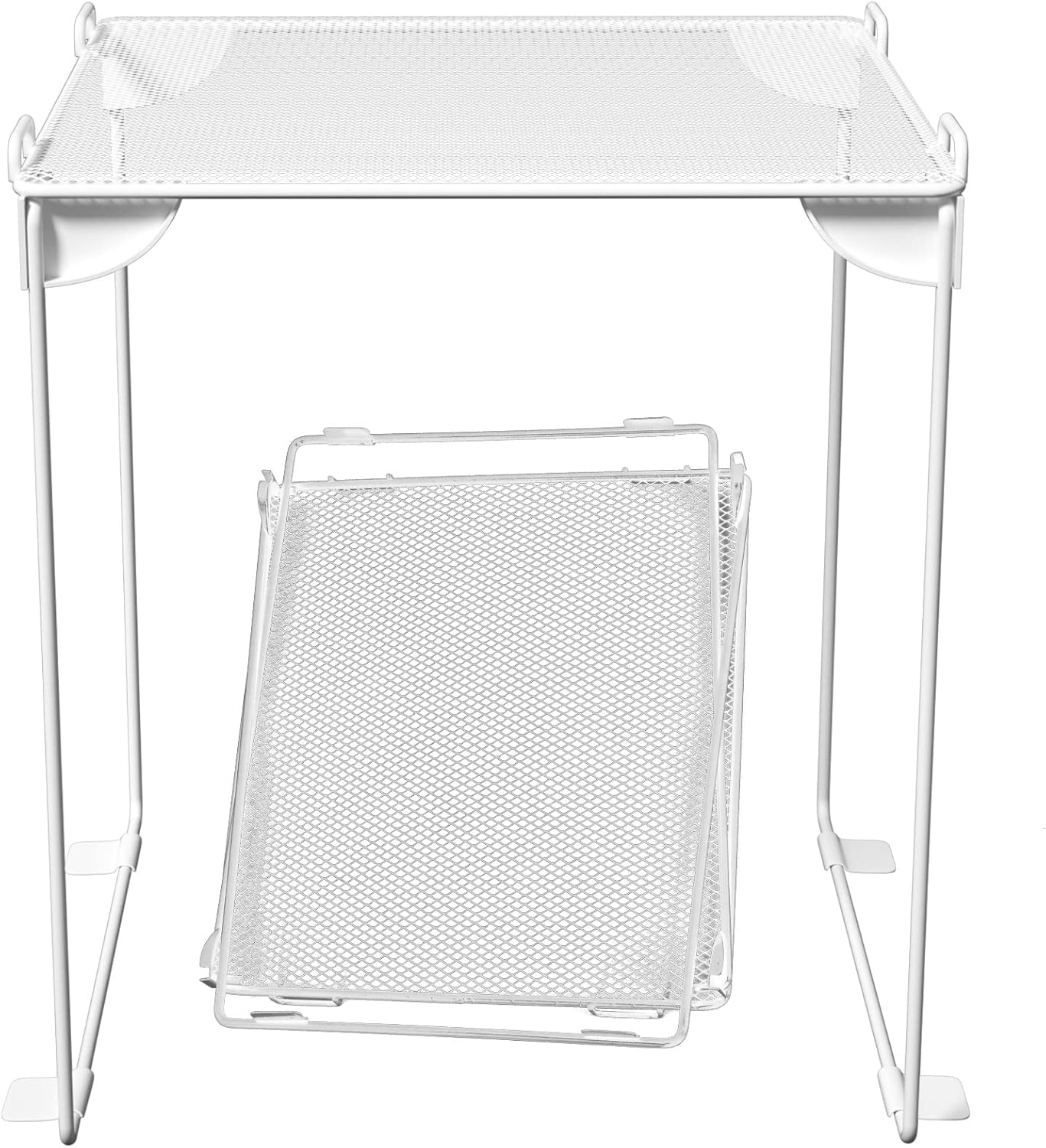Neudeco Pack 2, Mesh Locker Shelf, Stackable Extra Tall Locker Organizer, Collapsible and Metal Mesh Build, Fits Standard Size, Suitable for School, Work, Kitchen, Bathroom (White)
